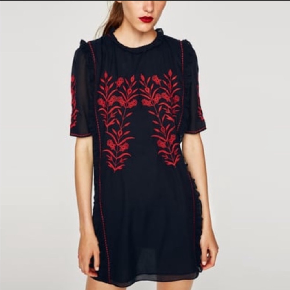Zara Floral Embroidered Mini Dress